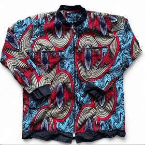 Print Zip Jacket Red Blue Statement Retro Y2K